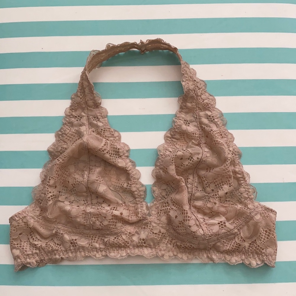 Free People Galloon Lace Halter Bralette Tan M